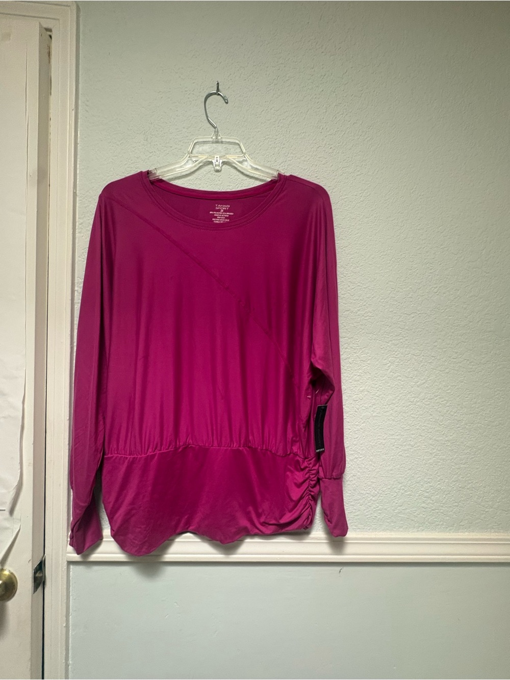 Tahari Long Sleeve Scoop Neck Top - Magenta